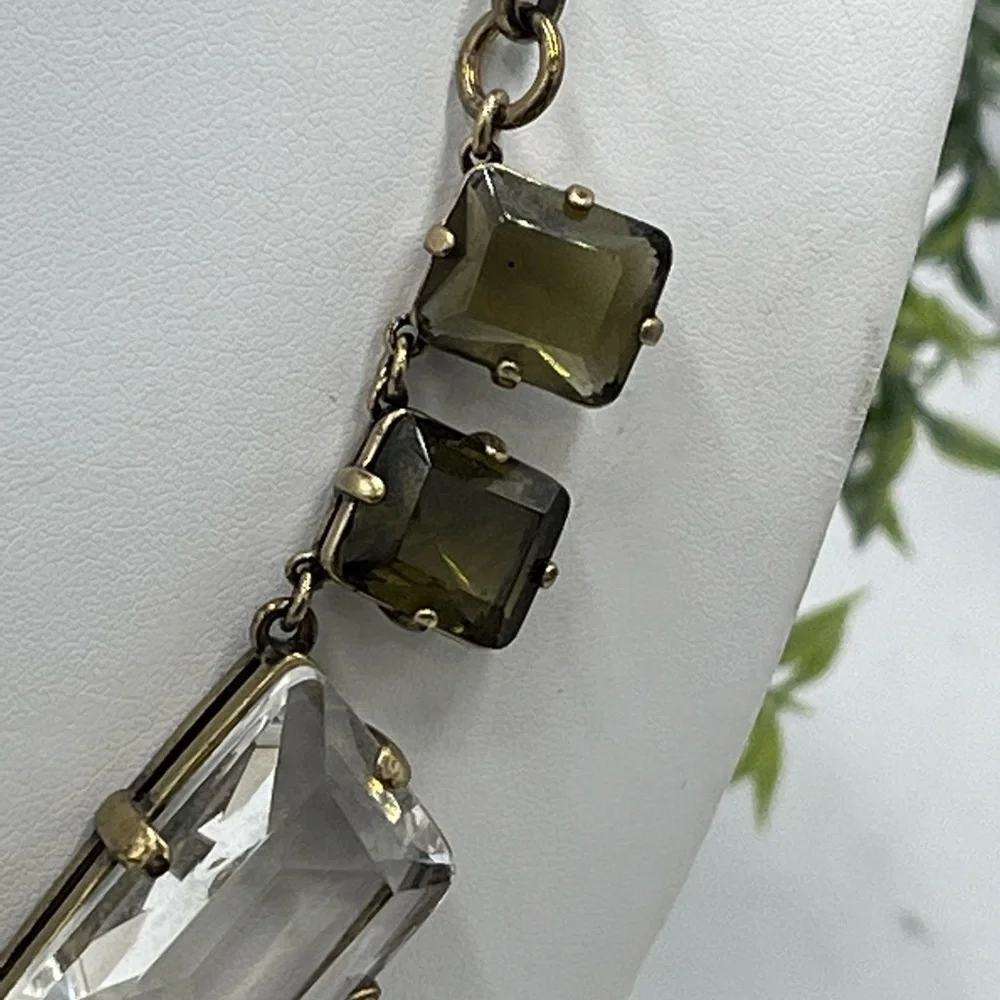 J. Crew Vintage Chunky Asymmetric Clear Gray Glass‎ Rhinestone Drape Necklace